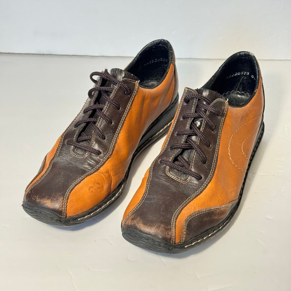 Brown and Tan Rieker Leather Lace Up Traveler Sneaker Shoes Size 38 EU US 7-7.5a